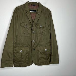 Hugo Boss Utility Green Jacket Sz 40R Leather Details